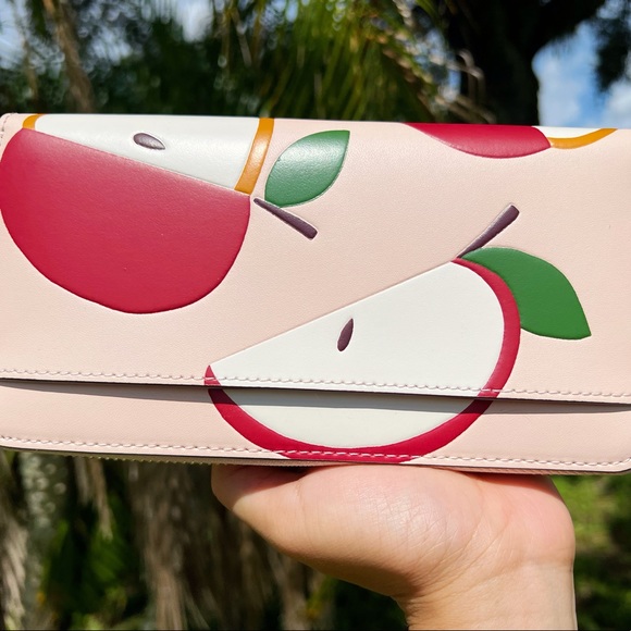 Kate Spade Honeycrisp Large Continental Zip Around Wallet Pink Multi Apple - Picture 2 of 5